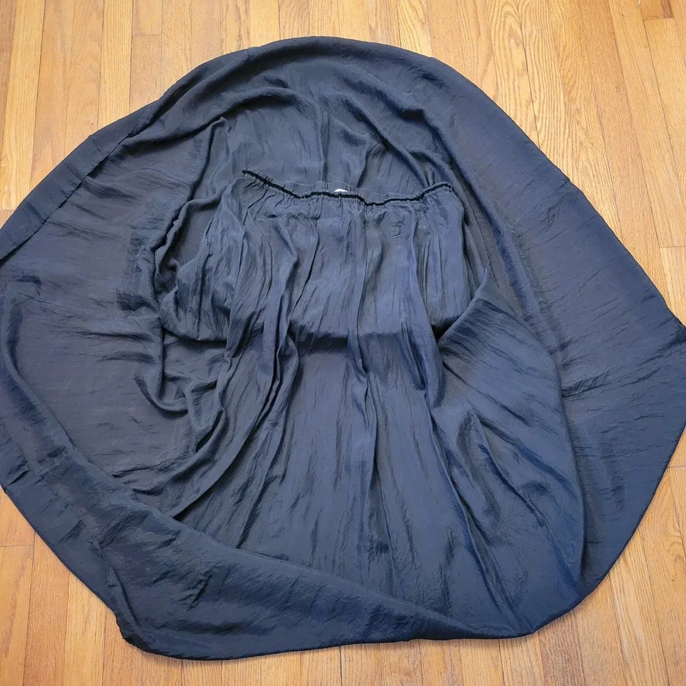 z.b.d. design 10 Maxi Skirt Black Silk Velvet Trim Elastic Waist Whimsigoth Glam